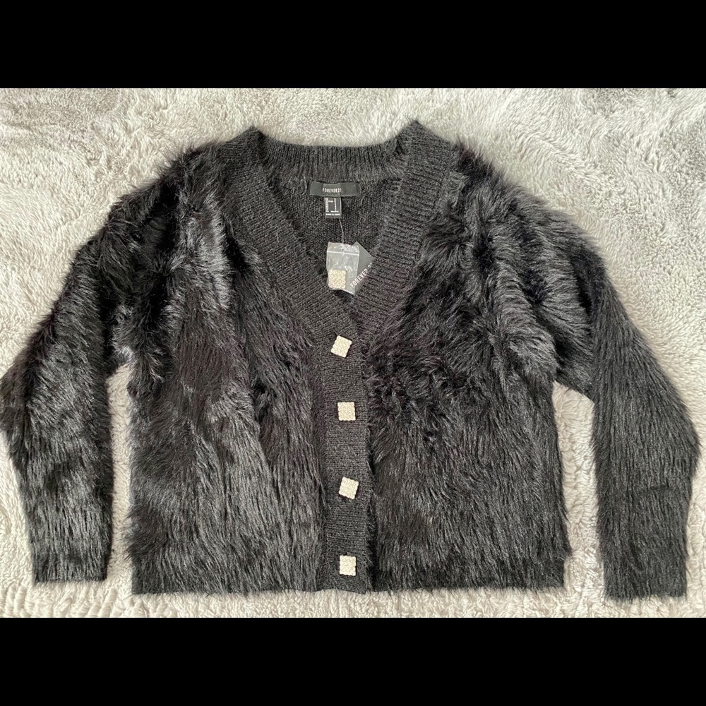 Black Faux Fur Cardigan NWT